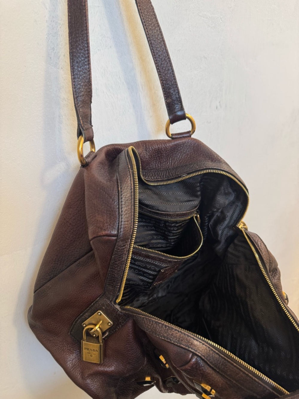Prada Vitello Daino Jeweled Leather Tote - Brown - Picture 4 of 5